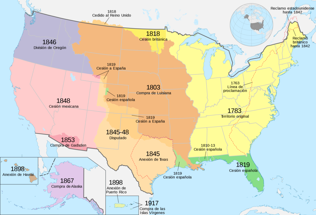Carte de l'expansion territoriale des États-Unis.