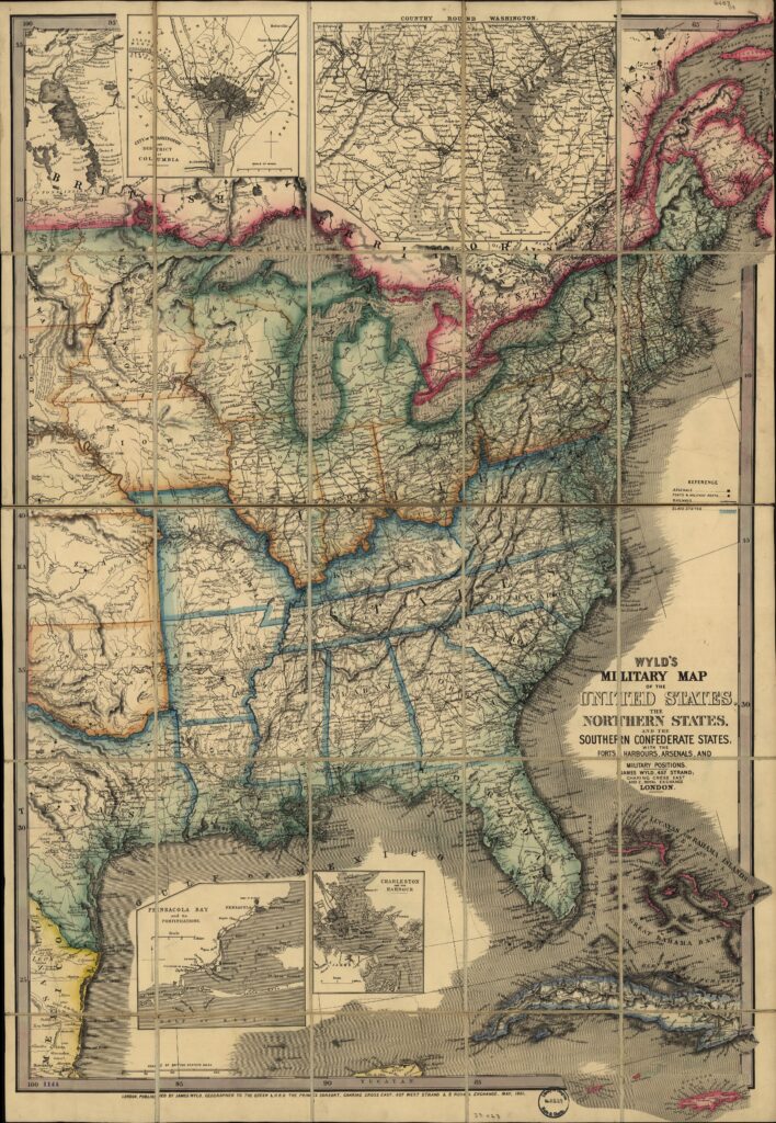 Carte de la guerre de Sécession ou guerre civile américaine.