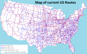 Carte des routes numérotées des États-Unis.