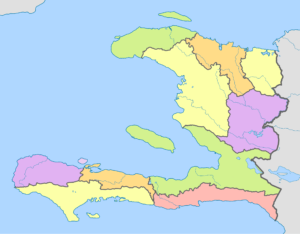 Carte politique vierge colorée d'Haïti.