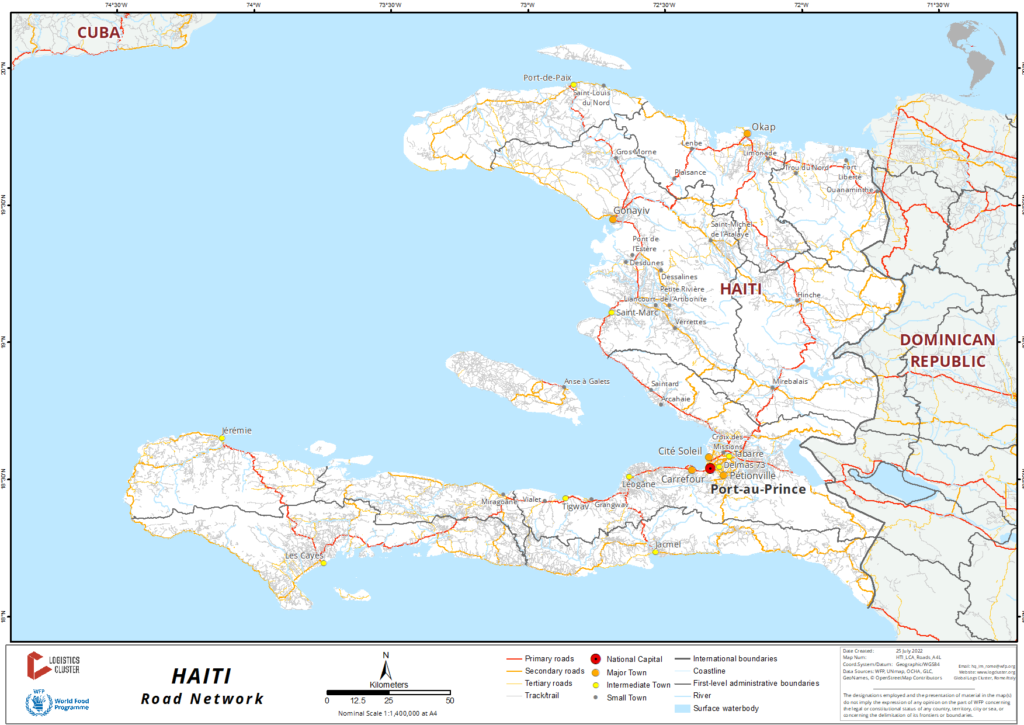 Carte routière d'Haïti.