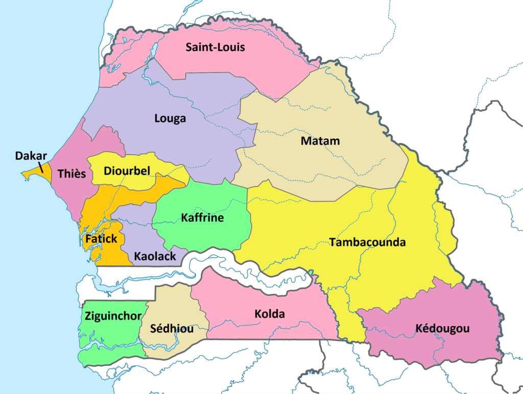 Carte des régions du Sénégal.