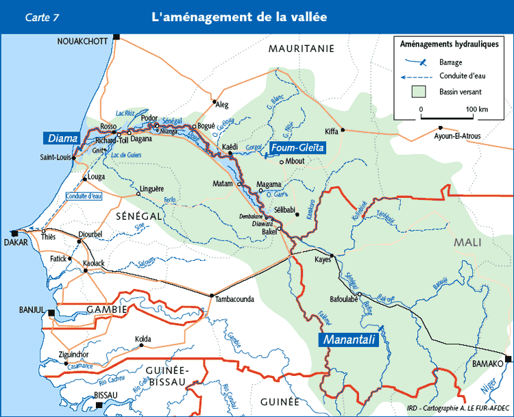 Carte de l'aménagement de la vallée du fleuve Sénégal.