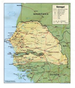 Carte en relief ombré du Sénégal.