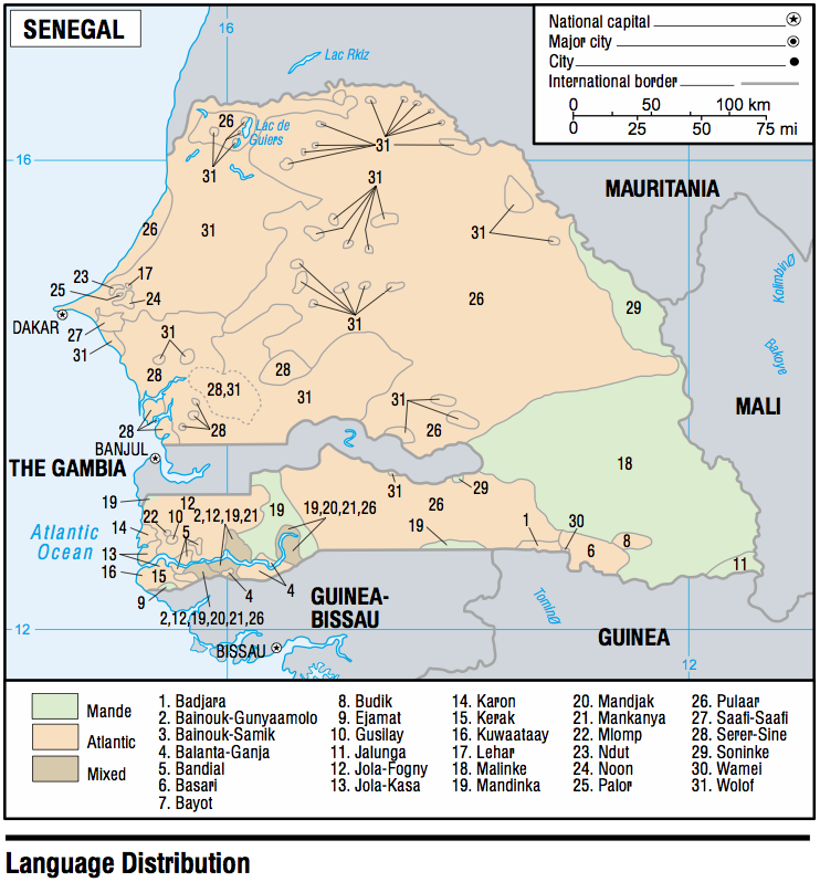 Carte linguistique du Sénégal.