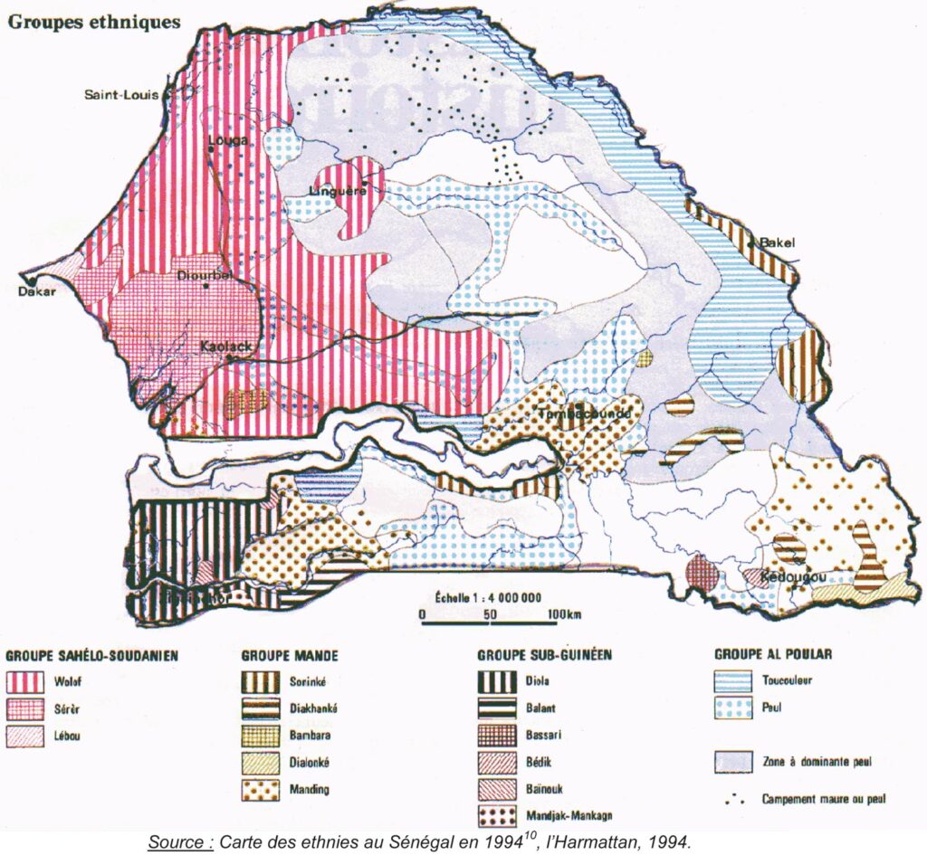 Carte des groupes ethniques au Sénégal.