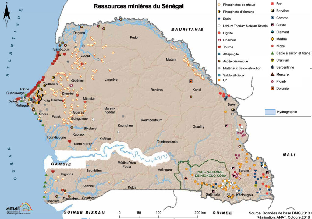 Carte de l'industrie minière du Sénégal.