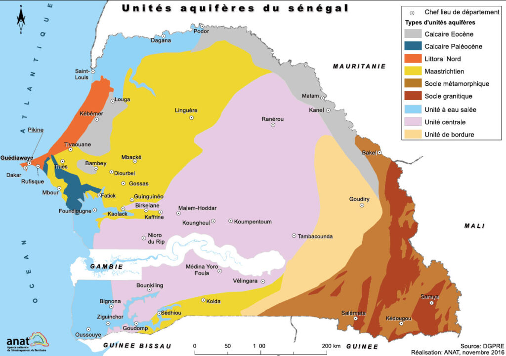 Carte des aquifères au Sénégal.