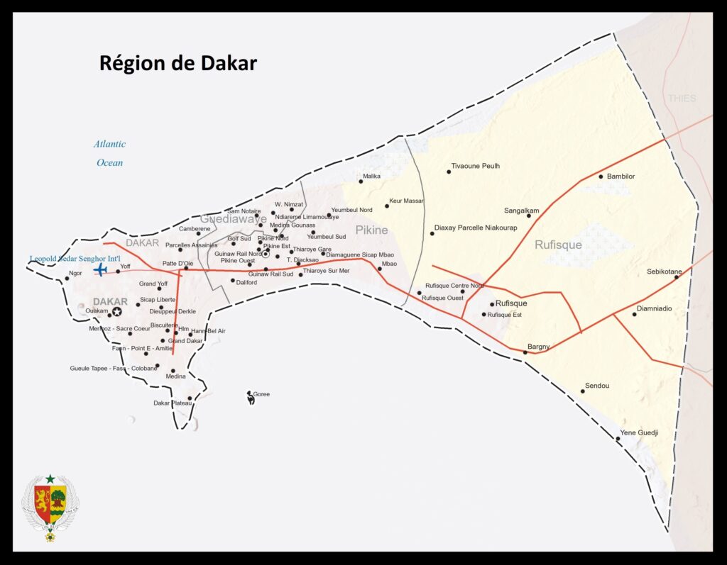 Carte de la région de Dakar.
