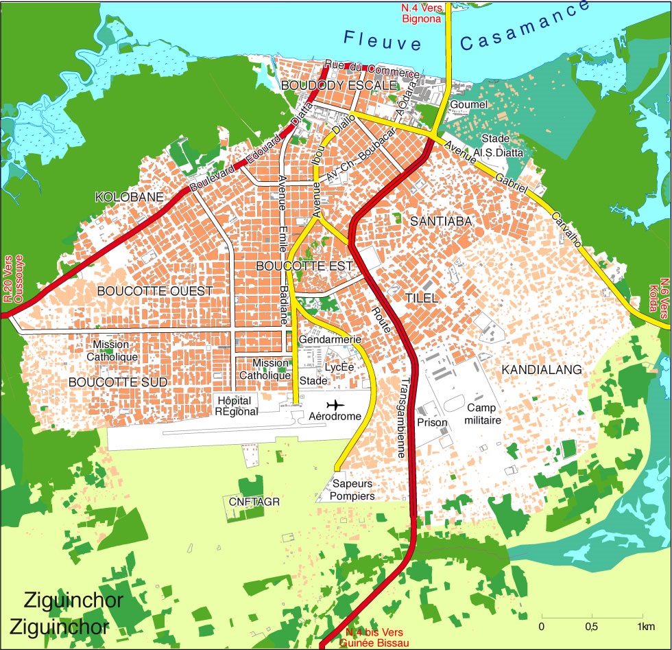 Plan de la ville de Ziguinchor.