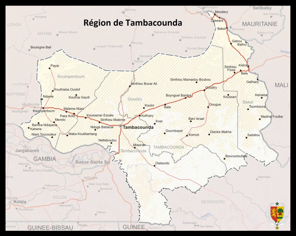 Carte de la région de Tambacounda.