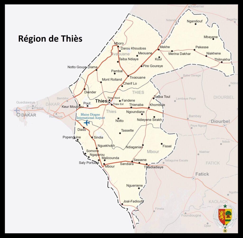 Carte de la région de Thiès.