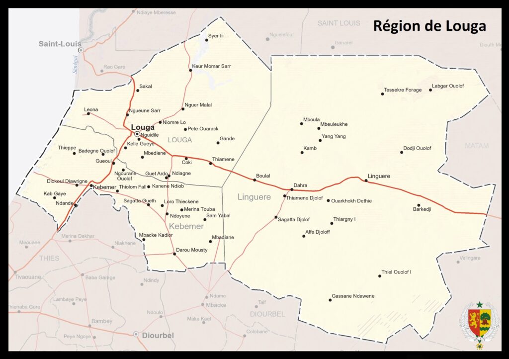 Carte de la région de Louga.