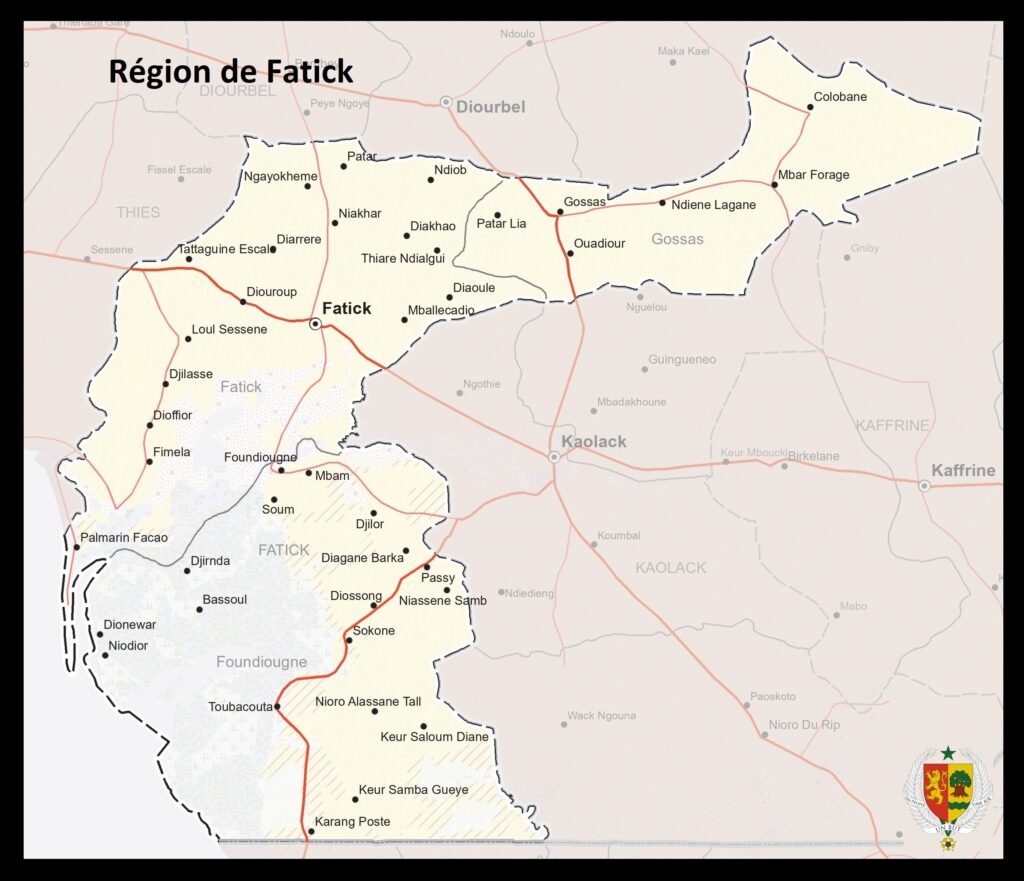 Carte de la région de Fatick.