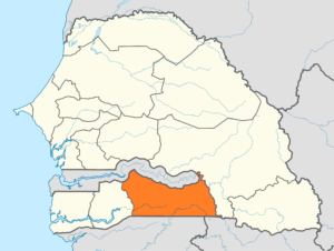 Carte de localisation de la région de Kolda au Sénégal.