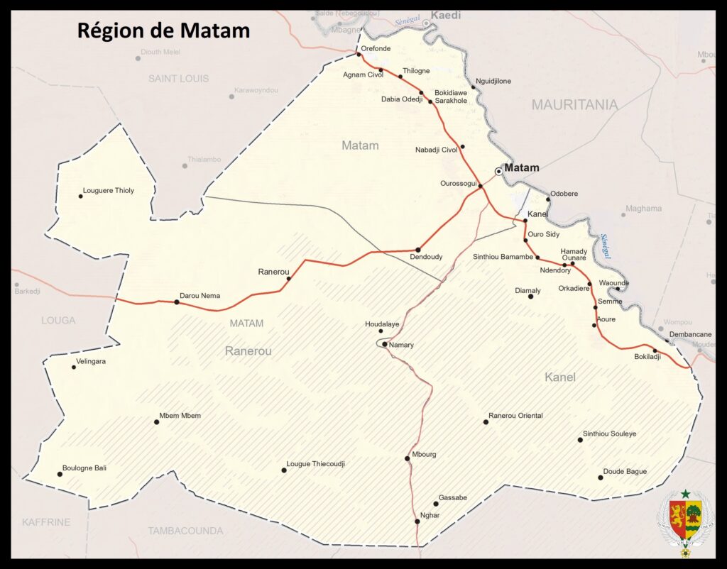 Carte de la région de Matam.