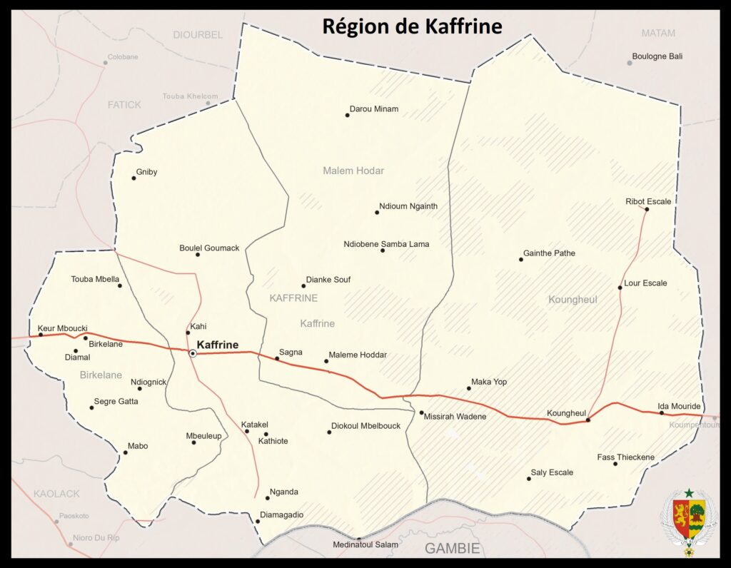 Carte de la région de Kaffrine.