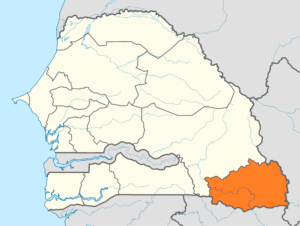 Carte de localisation de la région de Kédougou au Sénégal.