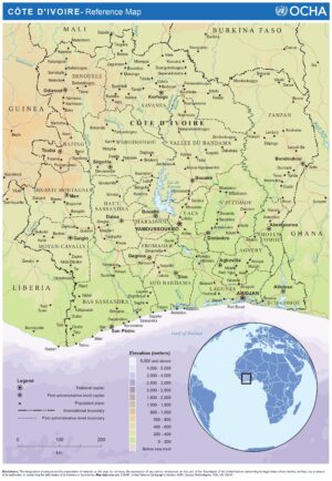 Carte physique de la Côte d’Ivoire