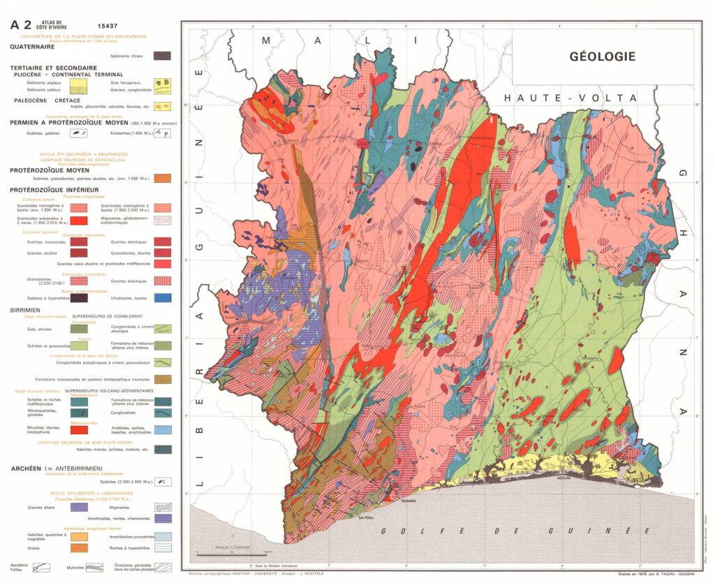 Carte géologique de la Côte d'Ivoire.