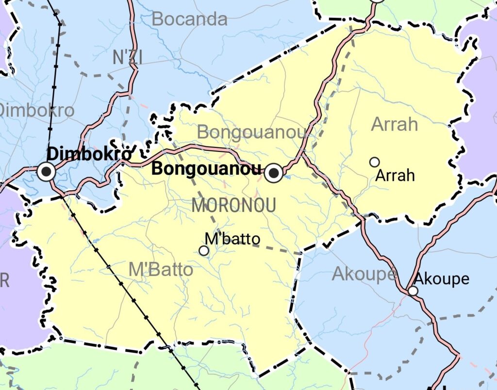 Carte de la région du Moronou.