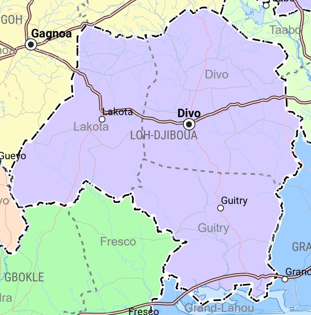 Carte de la région du Lôh-Djiboua.
