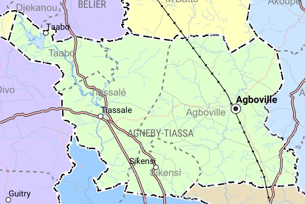 Carte de la région de l'Agnéby-Tiassa.