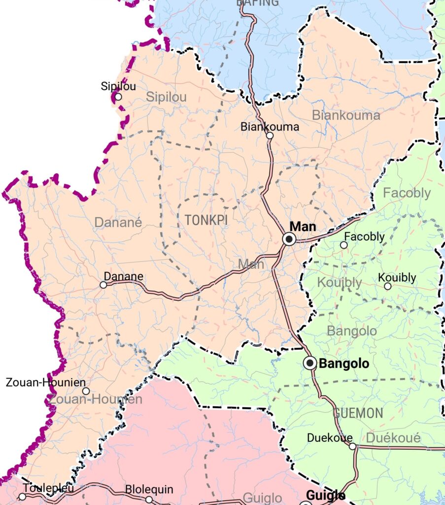 Carte de la région de Tonkpi.
