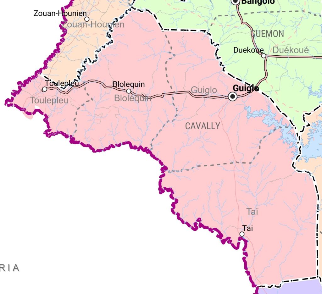 Carte de la région du Cavally.