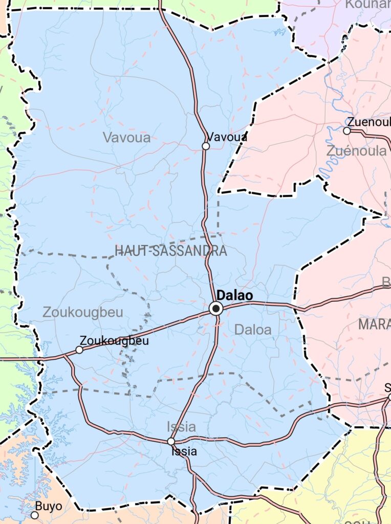Carte de la région du Haut-Sassandra.