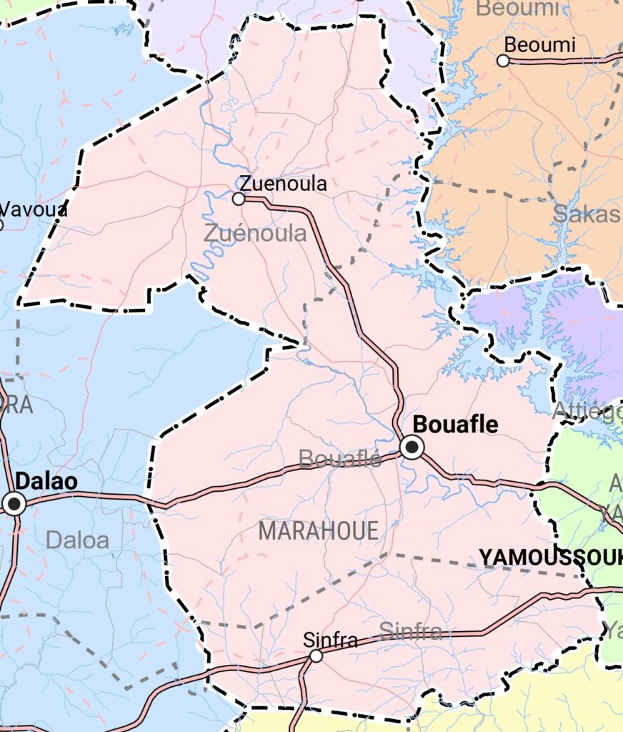 Carte de la région de la Marahoué.