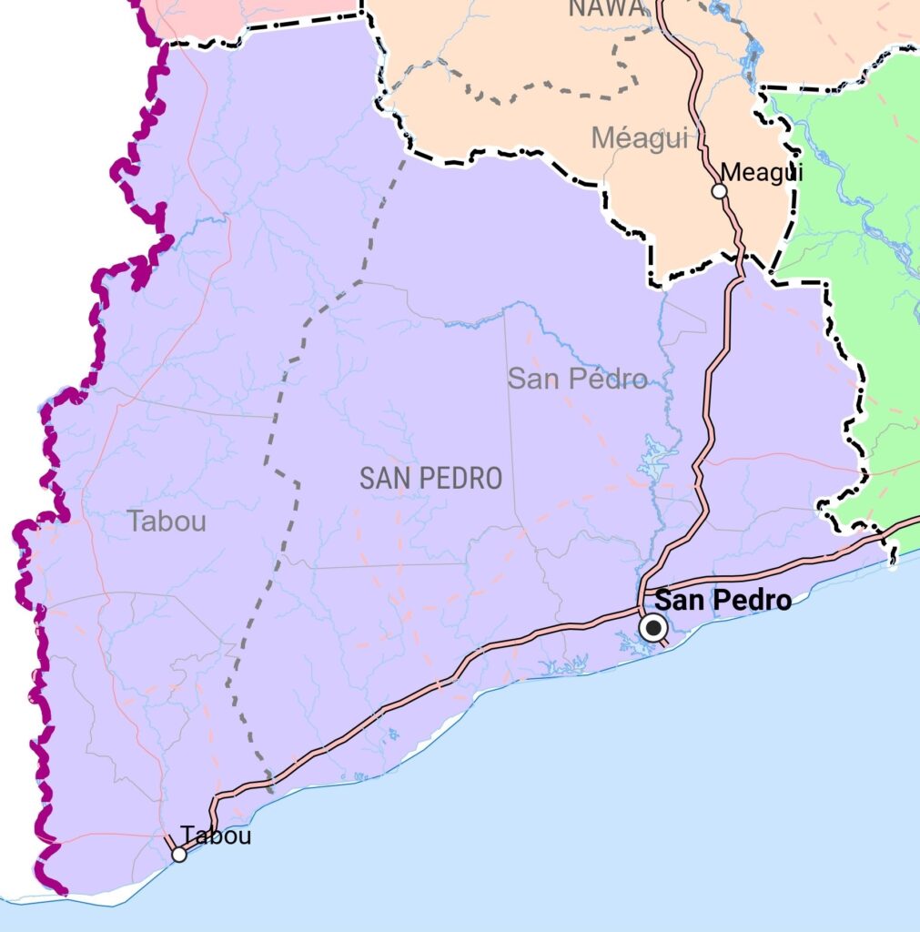 Carte de la région de San-Pédro.
