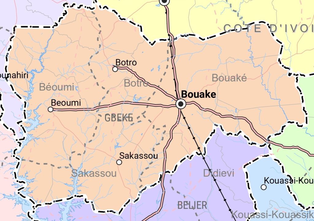Carte de la région de Gbêkê.