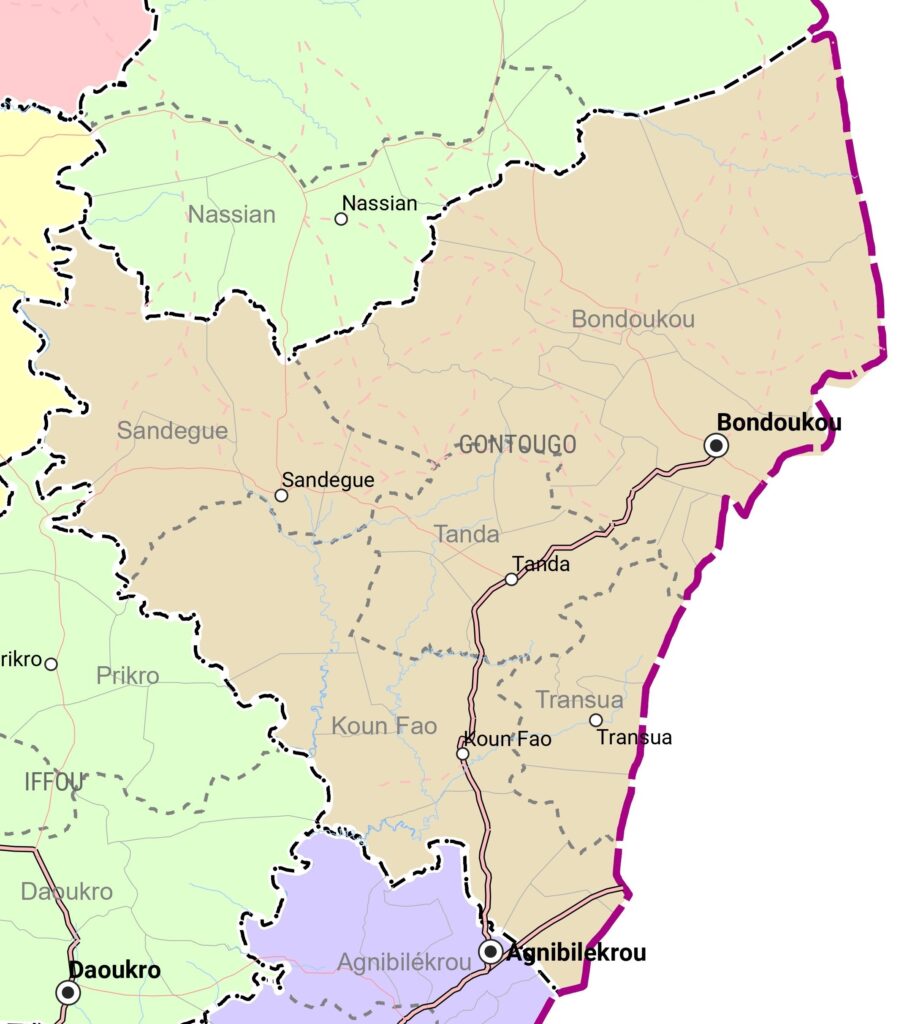 Carte de la région du Gontougo.