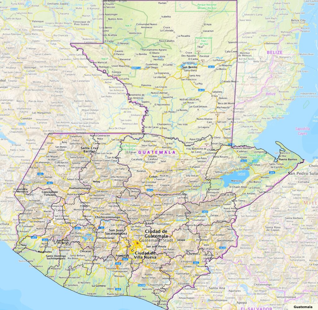 Carte du Guatemala.