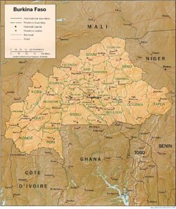 Carte en relief ombré du Burkina Faso.