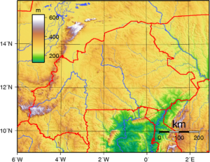 Carte topographique du Burkina Faso.