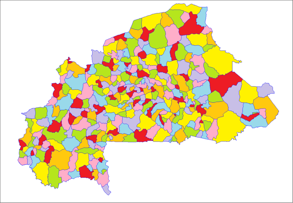 Carte des départements du Burkina Faso.
