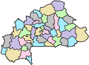 Carte vierge colorée des provinces du Burkina Faso.