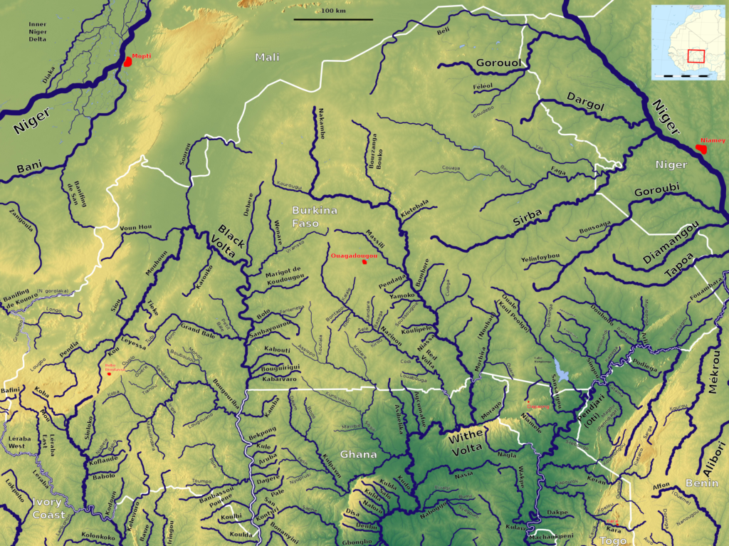 Carte hydrographique du Burkina Faso.