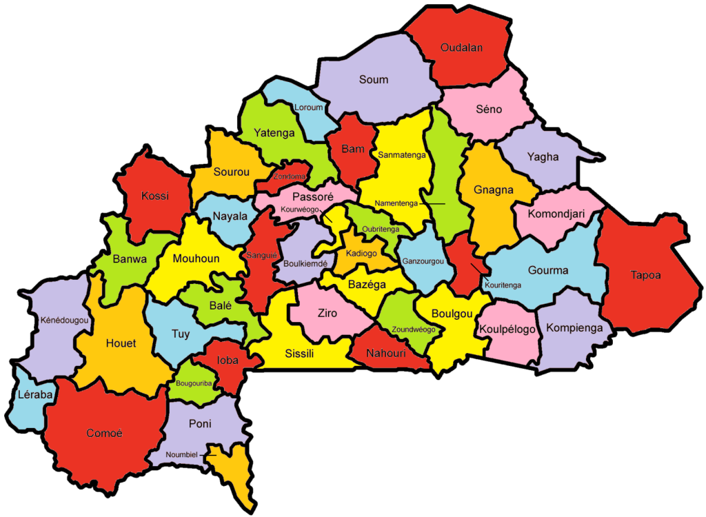 Carte des provinces du Burkina Faso.