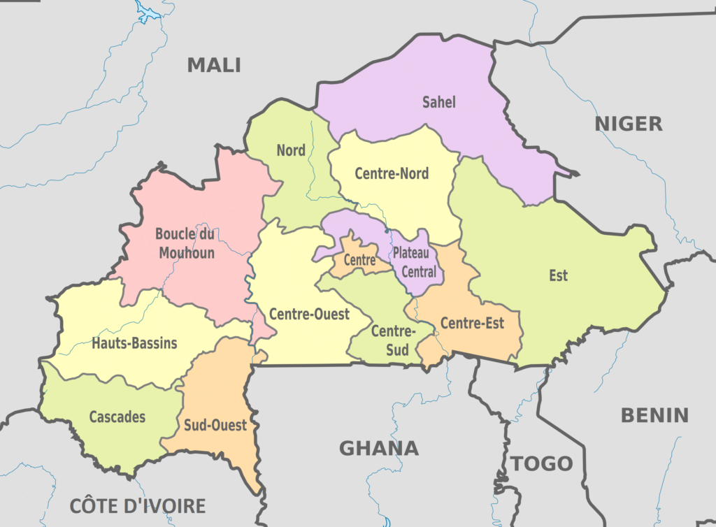 Carte des régions du Burkina Faso.