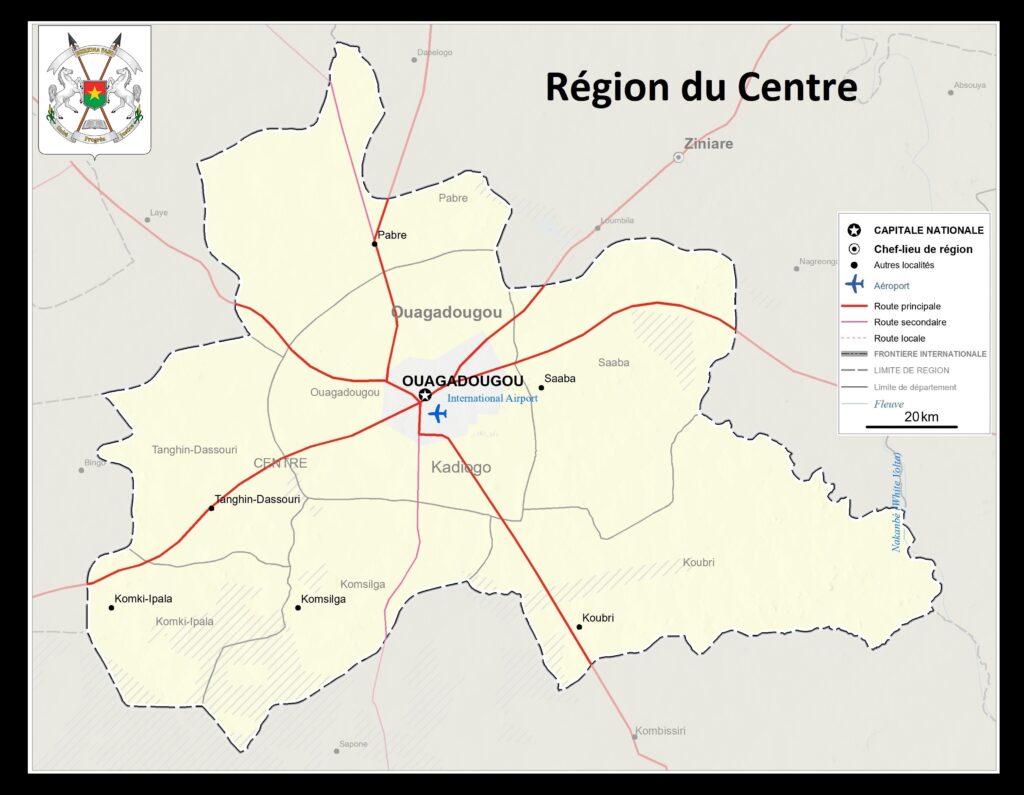 Carte de la région du Centre, Burkina Faso.