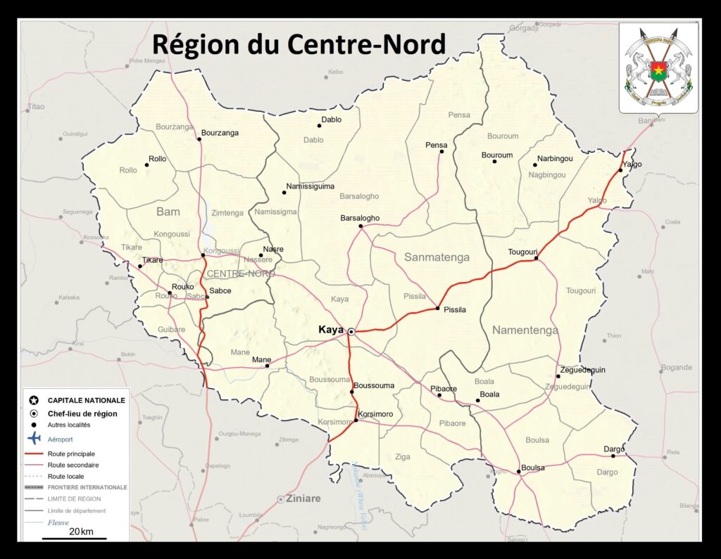 Carte de la région du Centre-Nord, Burkina Faso.