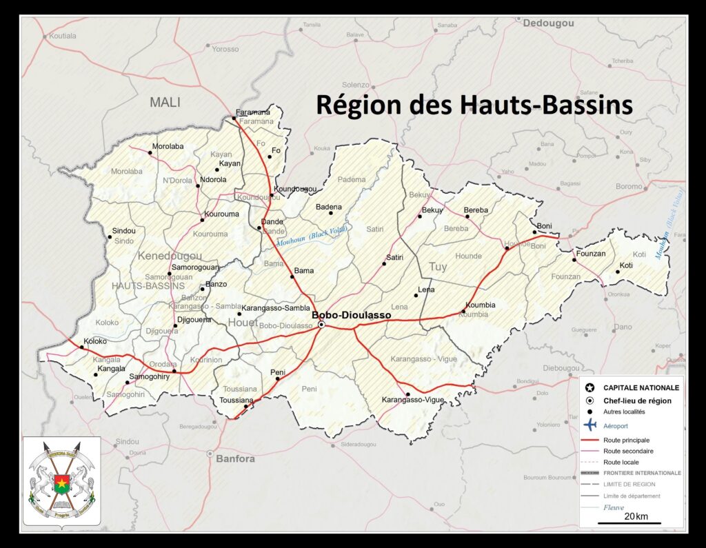 Carte de la région des Hauts-Bassins.