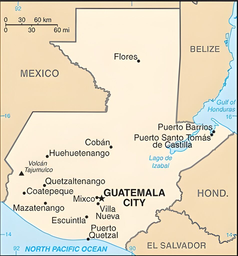 Carte des principales villes du Guatemala