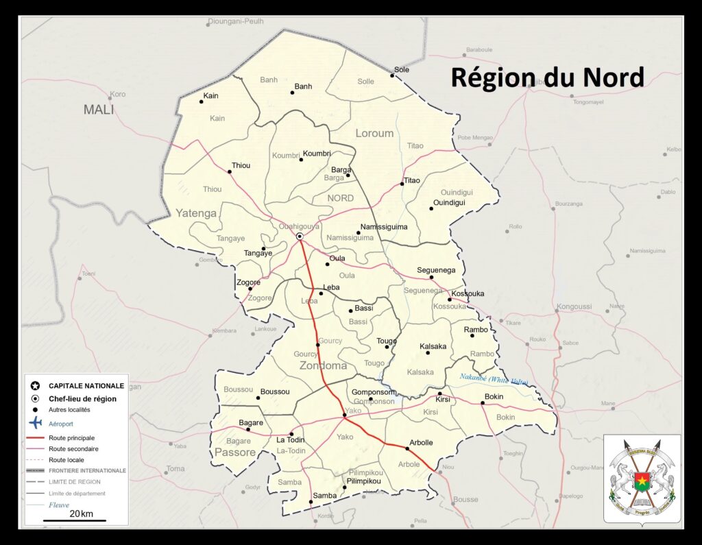 Carte de la région du Nord, Burkina Faso.