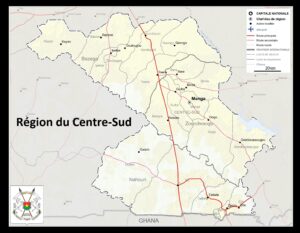 Carte de la région du Centre-Sud, Burkina Faso