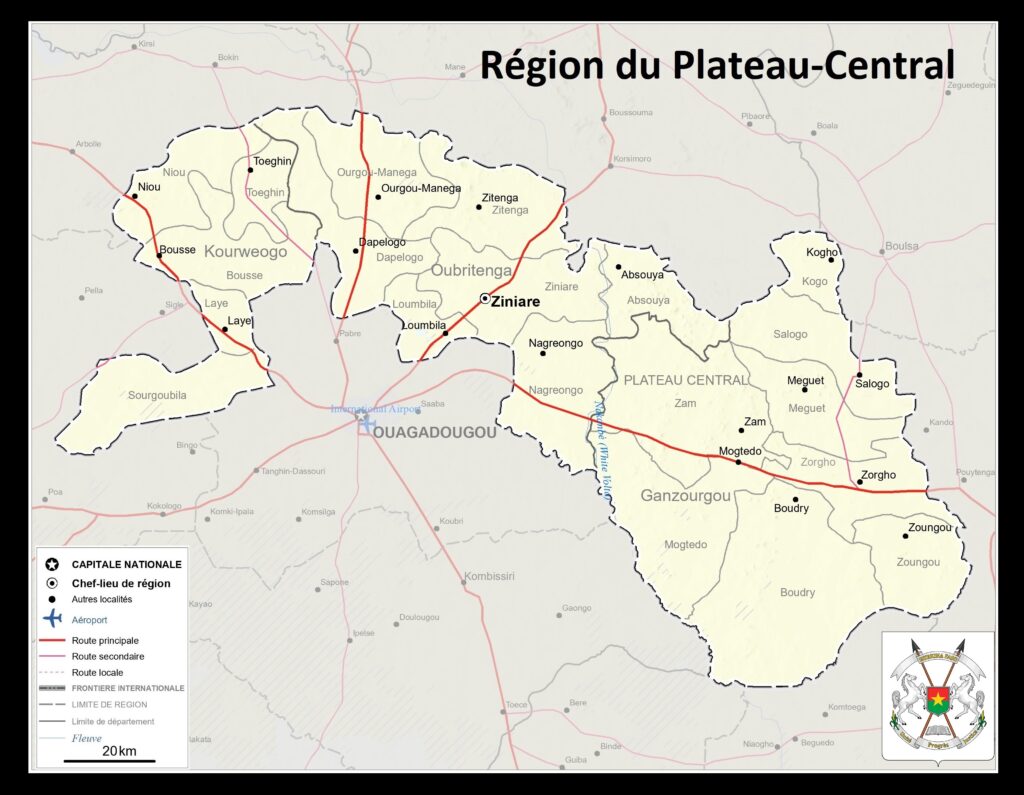 Carte de la région du Plateau-Central.