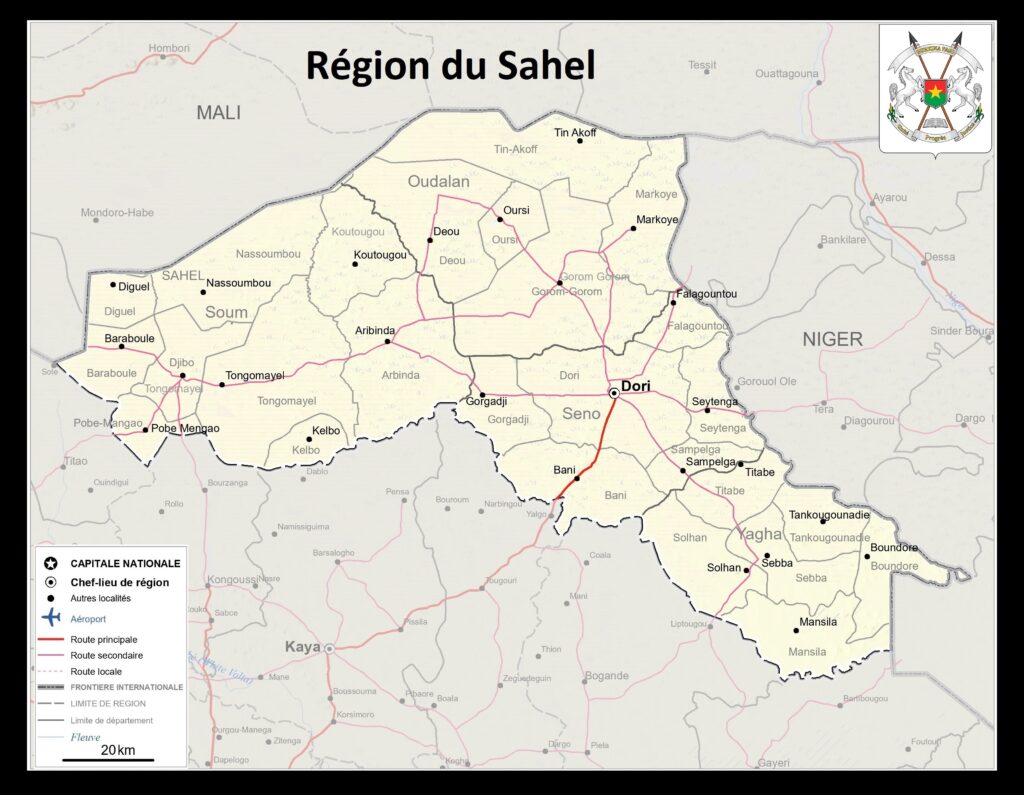 Carte de la région du Sahel, Burkina Faso.